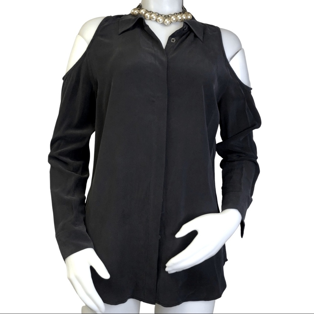 Equipment Women cut out shoulders long sleeves button down shirt 100% silk sz M - Picture 1 of 7